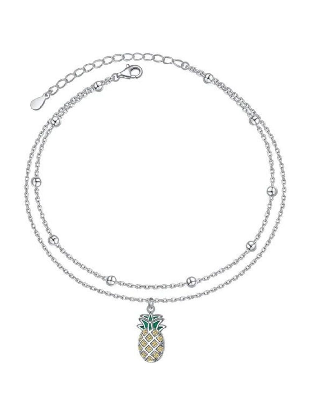 Sterling Silver Heart Charm Anklet Adjustable Beaded Ankle Bracelet Jewelry